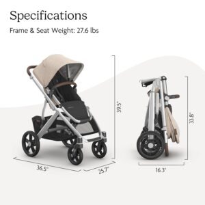 UPPAbaby Vista V3 Stroller – Single-to-Double, Toddler Seat + Shields & Bag – Declan (Oat Mélange/Silver/Chestnut Leather)