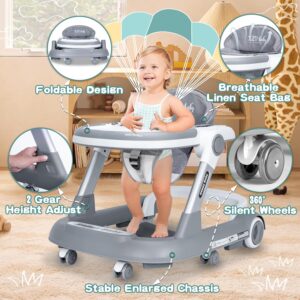 Baby Walker with Wheels 4-in-1 Foldable Activity Center – Adjustable Height, Anti-Fall, Footrest, for Infants 6–24 Months